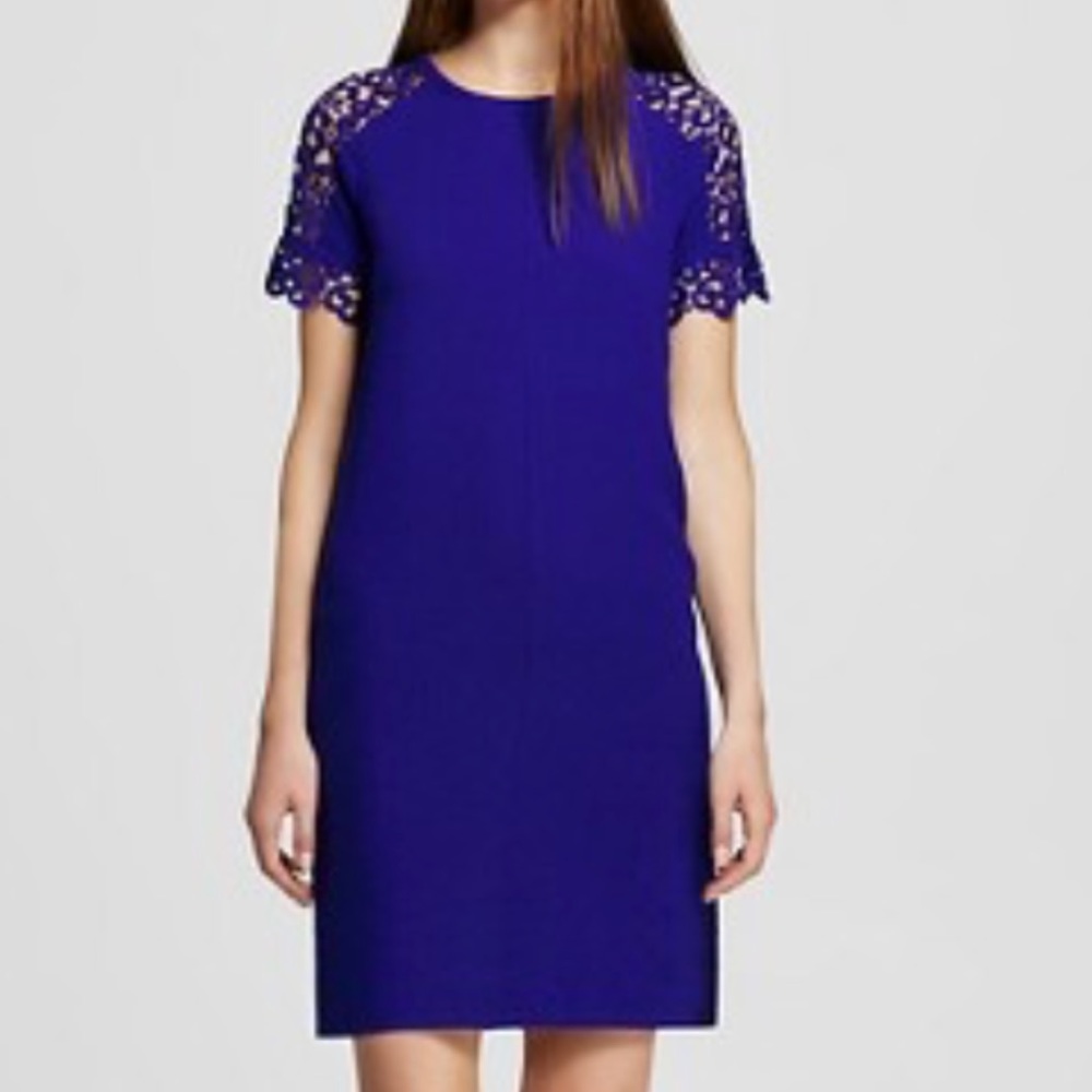 Blue shift dress lace detail
